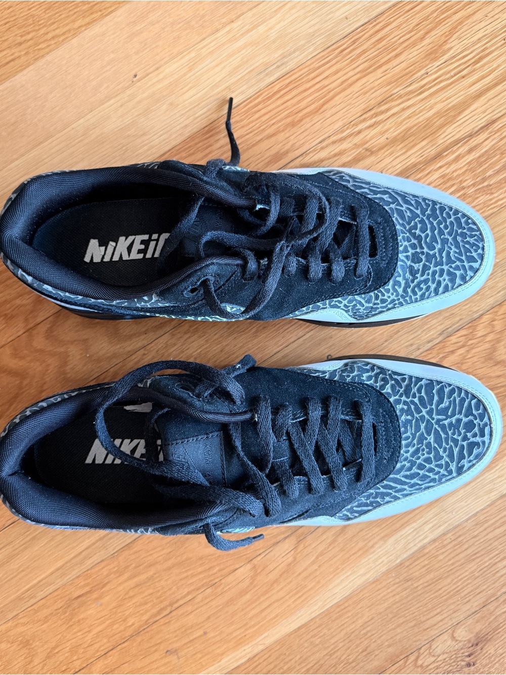 Nike ID  Air Max 1 Black and Light Elephant-Print Low-Top Sneakers 12.5 Men's
